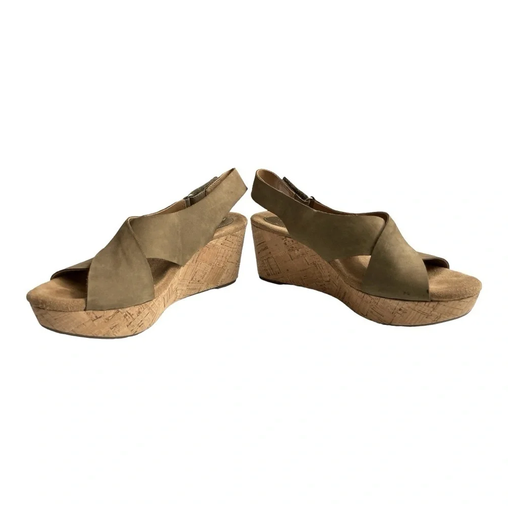 Clark's Caselynn Nubuck Cork Wedge Sandals Sz 10